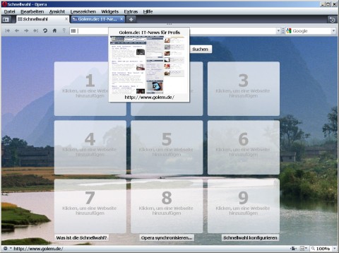 Opera 10 RC - Tableiste ohne direkte Vorschau