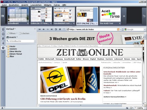 Opera 10 - Verlauf ge&ouml;ffnet