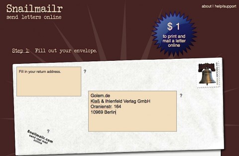 Snailmailr - Eingabemaske f&uuml;r den Briefumschlag