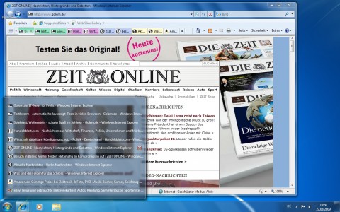 Tabvorschau in Listenform in der Taskleiste beim Internet Explorer 8