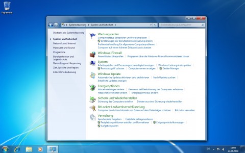 Sicherheitsbereich der neuen Systemsteuerung