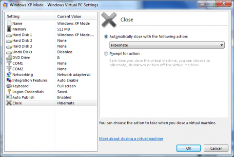Windows-XP-Modus RC: Auf Wunsch kann beim Schlie&szlig;en der virtuellen Maschine diese auch heruntergefahren werden.