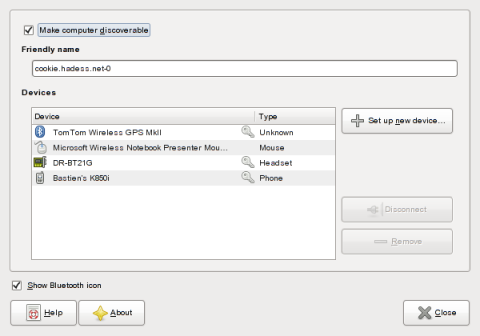 Gnome 2.28 - Bluetooth-Einstellungen