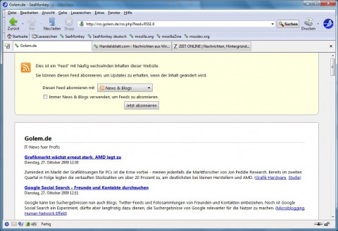 Seamonkey 2.0 - Feed-Vorschau