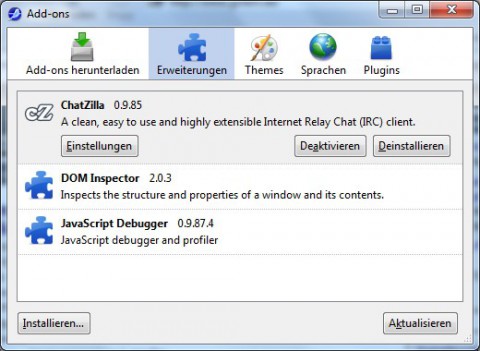 Seamonkey 2.0 - Add-on-Manager