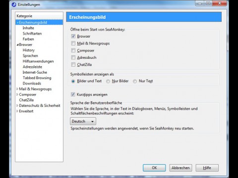 Seamonkey 2.0 - Einstellungen
