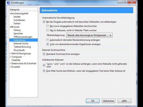 Seamonkey 2.0 - Einstellungen