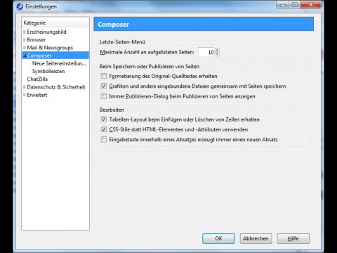 Seamonkey 2.0 - Einstellungen