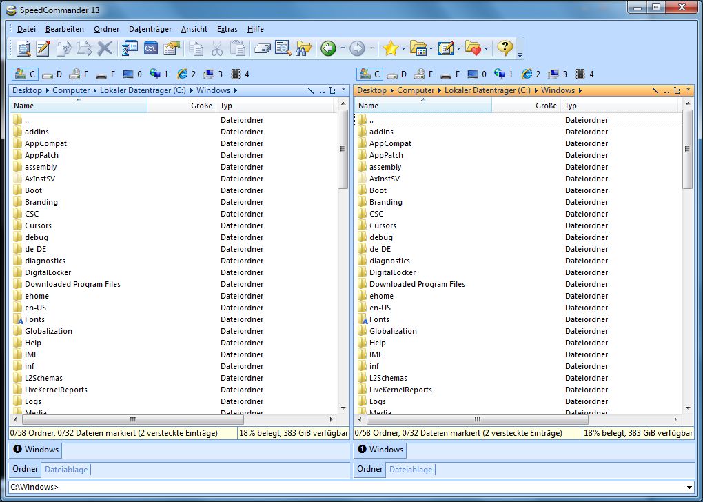 Speedcommander 13 mit Laufwerken als Knöpfen