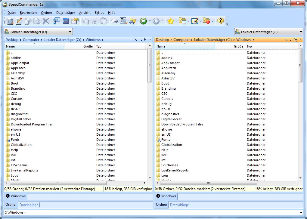 Speedcommander 13 mit Laufwerken als Drop-down-Liste