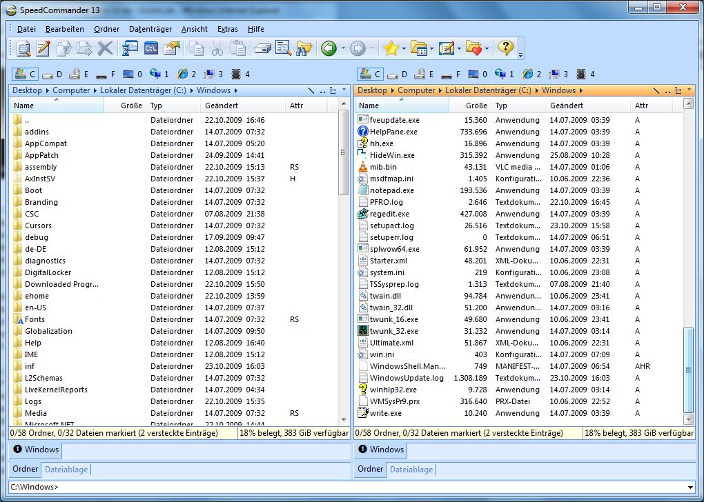Speedcommander 13 mit kleinen Symbolen