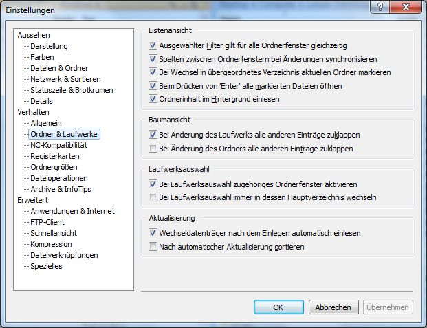 Speedcommander 13 - Einstellungen