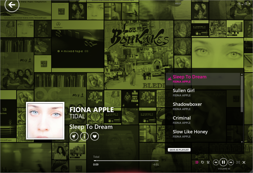 Die Zune-Software beim Abspielen von Musik: Eine Collage aller Alben im Hintergrund.