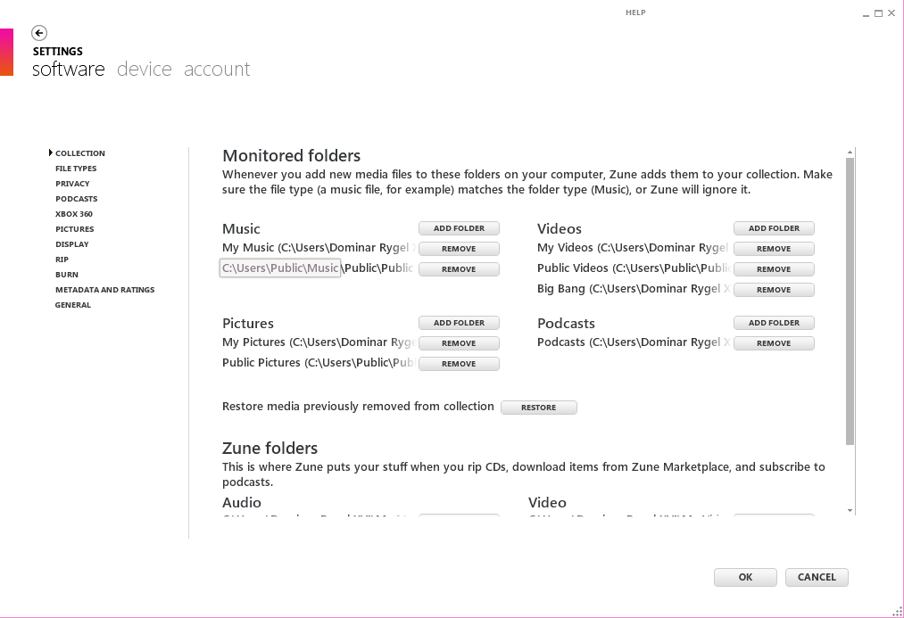 Ordnereinstellungen. Hier wird es unübersichtlich, aber auch sehr flexibel.
