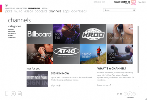 Da der Zune-Pass au&szlig;erhalb der USA und Kanadas nicht funktioniert, f&uuml;r den deutschen Markt eher uninteressant: die Channels.
