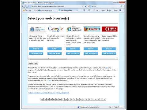 Entwurf für Microsofts Browserauswahl
