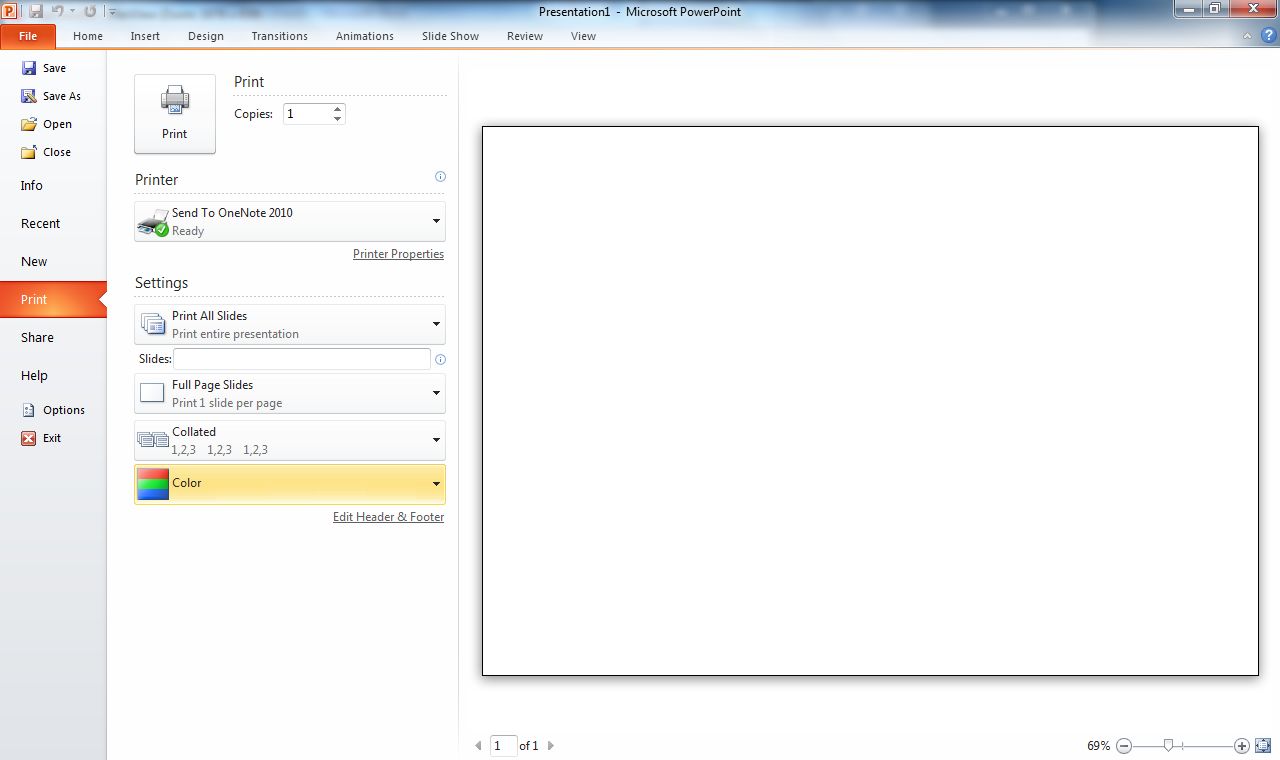 Druckeinstellungen im Backstage-Bereich
