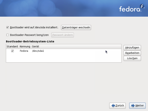 Die Einstellungen zum Bootloader Grub k&ouml;nnen ge&auml;ndert werden.