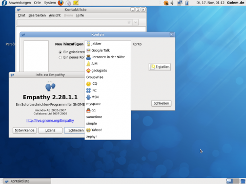 Empathy ersetzt Pidgin als Chatprogramm.