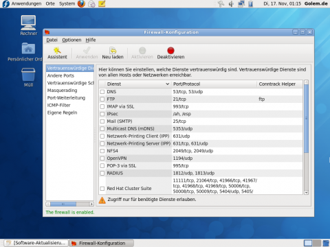 Die Firewall-Einstellungen sind ebenfalls &uuml;ber eine GUI erreichbar.