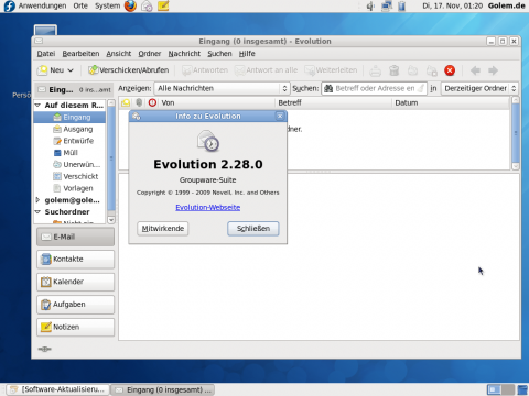 E-Mails, Kontakte und Termine verwaltet Evolution 2.28.