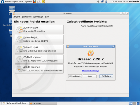 Brasero brennt optische Medien.