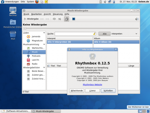 Rhythmbox spielt nicht nur Audiodateien ab, sondern verwaltet auch Musiksammlungen.