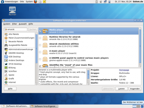 Die Softwareverwaltung ist unter Fedora &uuml;bersichtlich.