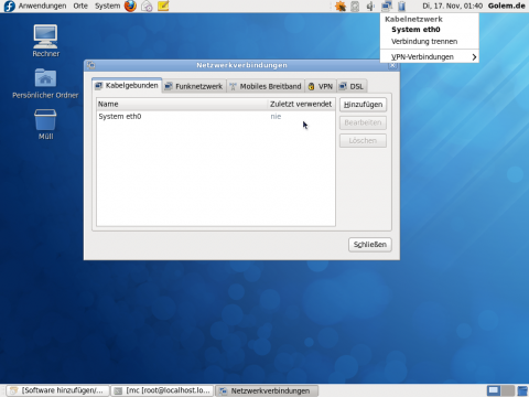 Der Networkmanager verwaltet benutzereigene und systemweite Netzwerkkonfigurationen.