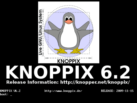 Startbildschirm von Knoppix 6.2