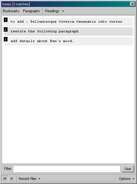Writemonkey - Lesezeichen
