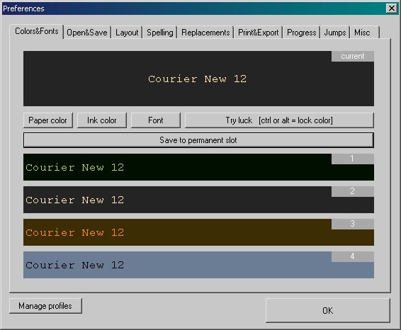 Writemonkey - Konfigurationsmenü