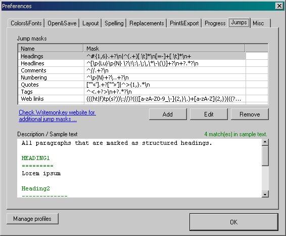 Writemonkey - Konfigurationsmenü