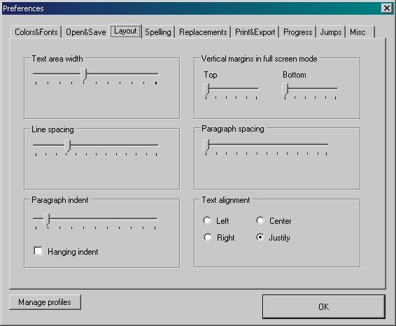 Writemonkey - Konfigurationsmenü