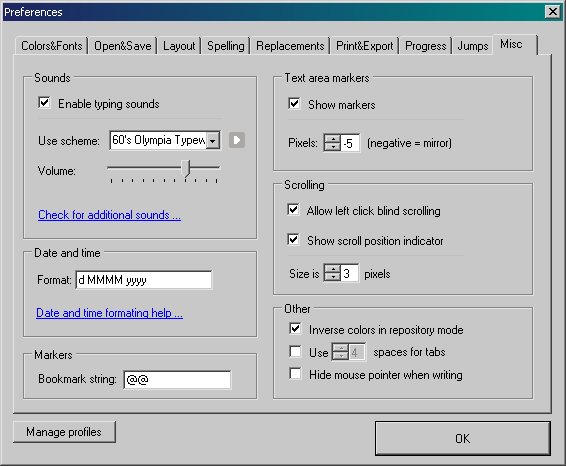 Writemonkey - Konfigurationsmenü
