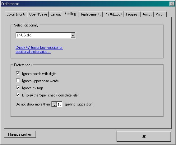 Writemonkey - Konfigurationsmenü