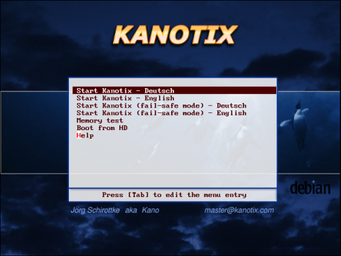 Kanotix wechselt auf der Live-CD zum Bootloader Isolinux.
