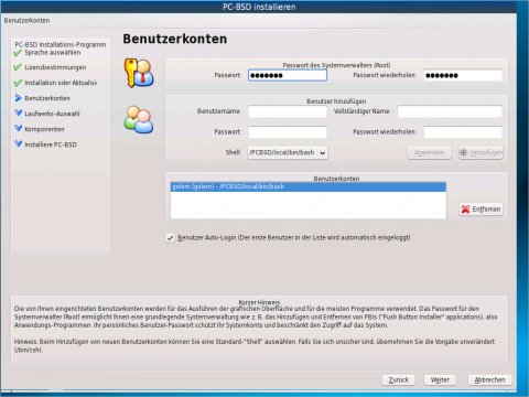 ...der Einrichtung der Benutzerkonten...