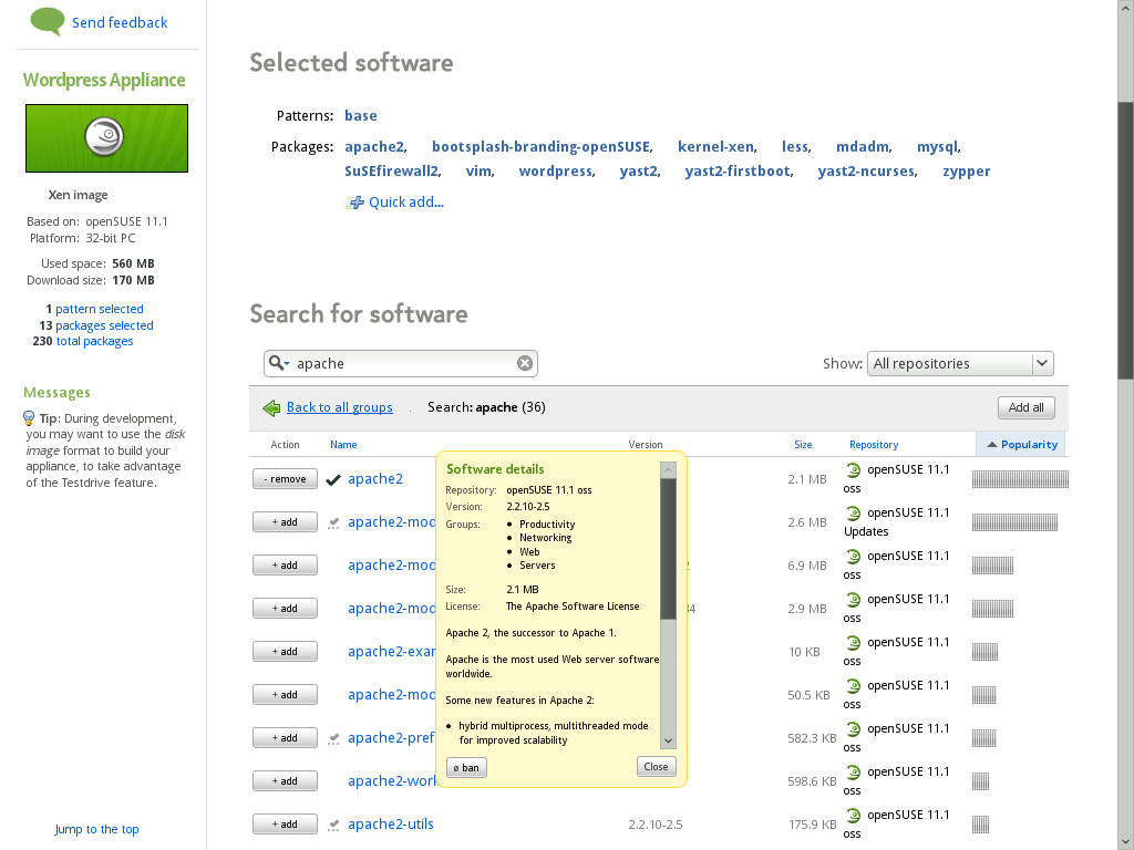 Die Onlineversion von Suse Studio in Aktion