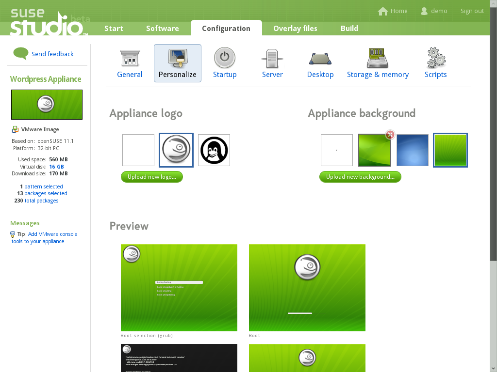 Schritt für Schritt können dort Software-Appliances erstellt und personalisiert werden.