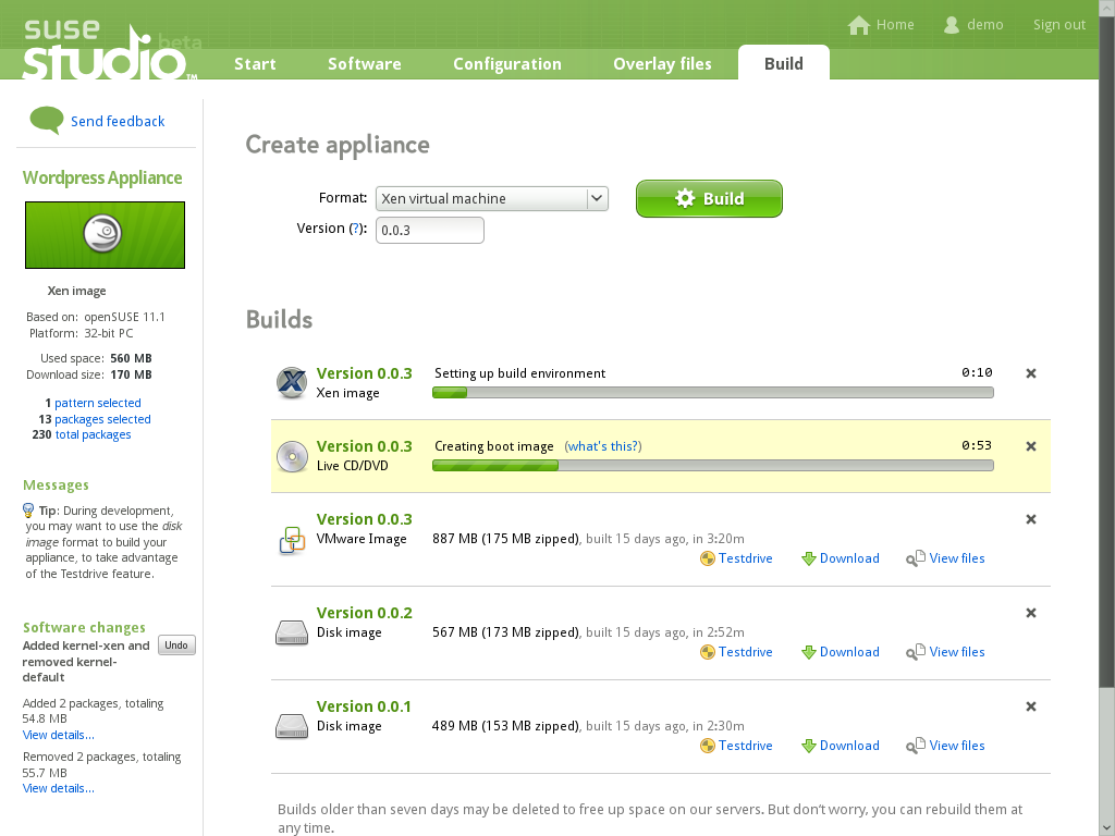 Die Zusammenstellung der Appliances für verschiedene Umgebungen erledigt das Werkzeug ebenfalls.