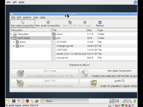 Zum Brennen von Daten bietet SystemrescueCD Xfburn.