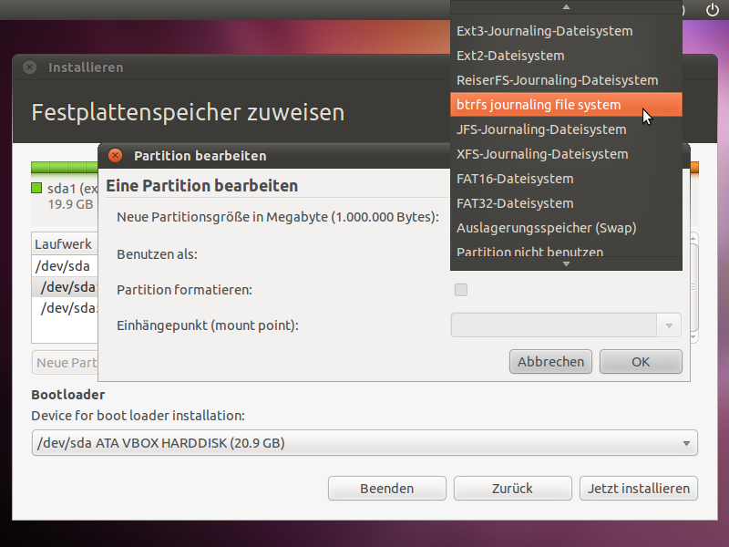Ext4 bleibt zwar das Standard-Dateisystem, Experimentierfreudige können auch das neue Btrfs verwenden.