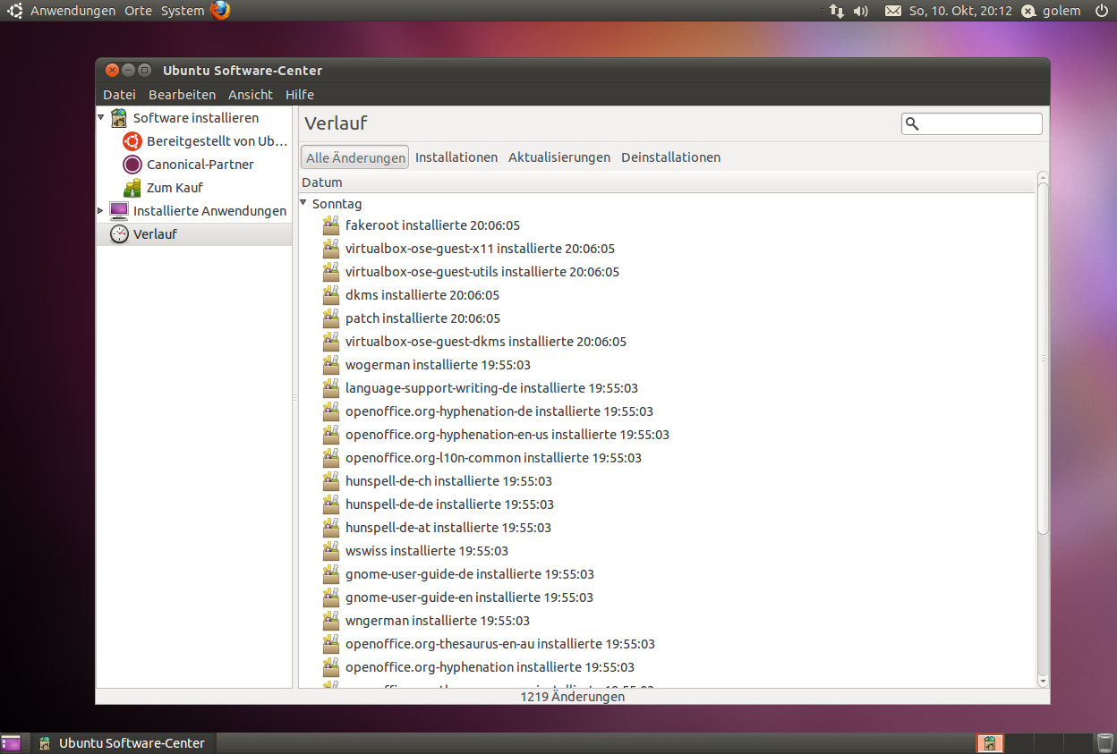Eine Installationschronik bietet eine Übersicht bereits installierter Software und eingespielten Updates.