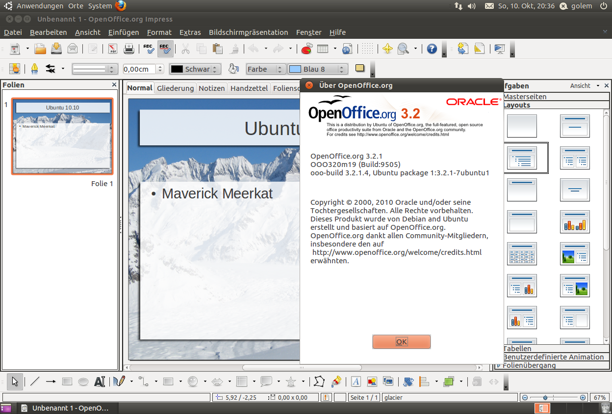 Openoffice.org ist in Version 3.2.1 dabei.