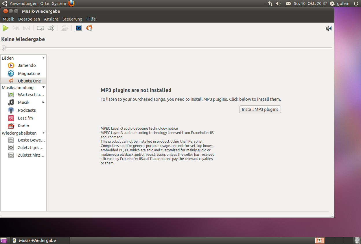 Wer bei der Installation die Option, MP3-Unterstützung zu installieren versäumt hat, kann dies im Musikplayer Banshee nachholen.