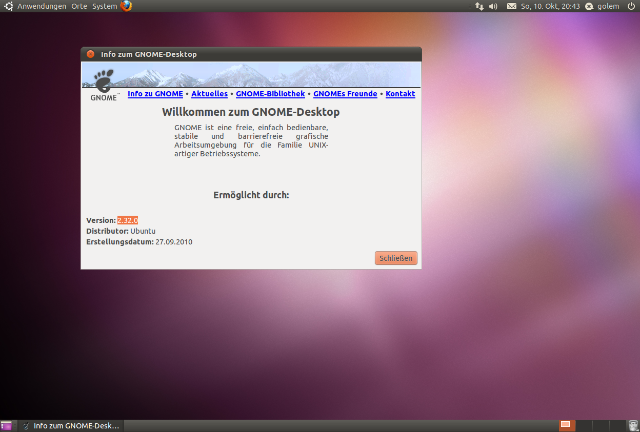 Ubuntu 10.10 bringt den Gnome-Desktop in Version 2.32 mit.