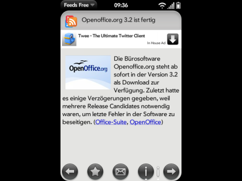 Feeds mit ge&ouml;ffnetem Artikel-Feed von Golem.de
