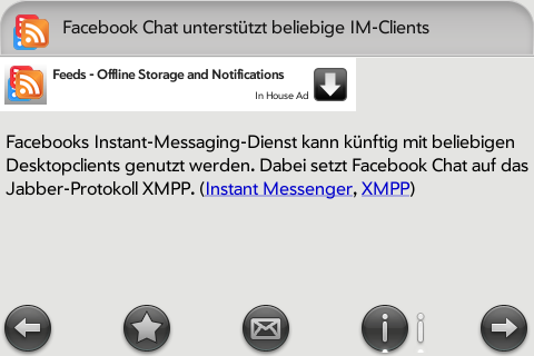 Feeds mit ge&ouml;ffnetem Artikel-Feed von Golem.de  im Querformat