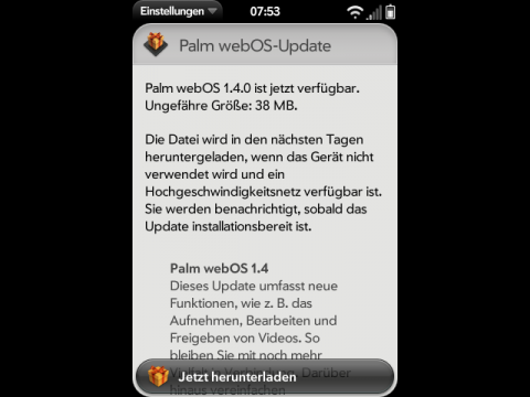 WebOS 1.4 - Updatebenachrichtigung